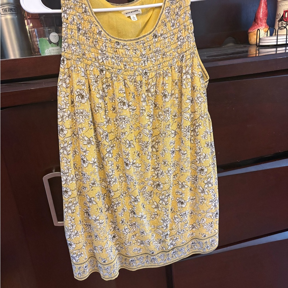 Max Studio Yellow and Black Floral Top